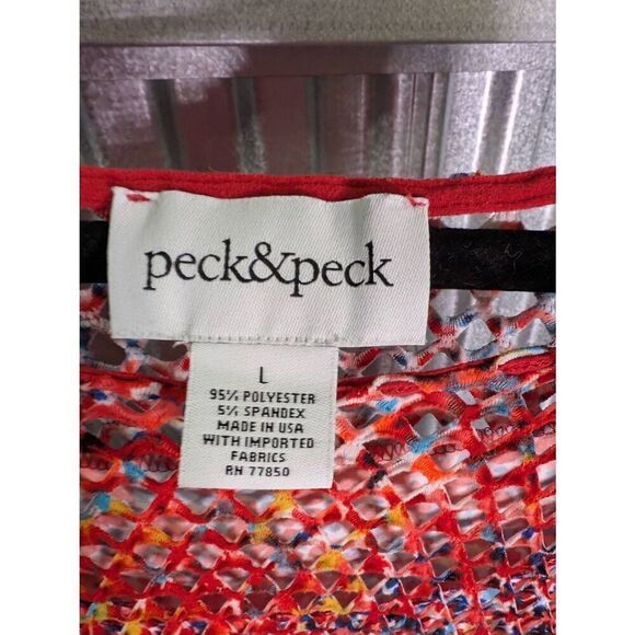 Peck & Peck Crochet Fishnet Knit Red 3/4 Sleeve Sweater Women's Size Large - Picture 3 of 6